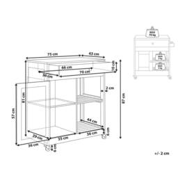 Wyld and Coco Kitchen Trolley Grey 75x43x87 cm Wood Body Rubberwood Top and Castors - Size: 75 x 43 x 87 cm - thumbnail 3