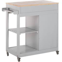 Wyld and Coco Kitchen Trolley Grey 75x43x87 cm Wood Body Rubberwood Top and Castors - Size: 75 x 43 x 87 cm - thumbnail 5