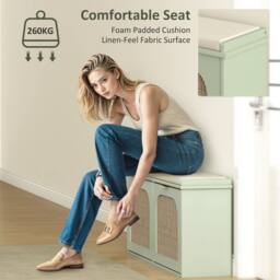 Wyld Haus Rika Light Green Boho Shoe Bench Cushioned Seat & 2 Flip Drawers - thumbnail 6