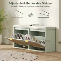 Wyld Haus Rika Light Green Boho Shoe Bench Cushioned Seat & 2 Flip Drawers - thumbnail 8