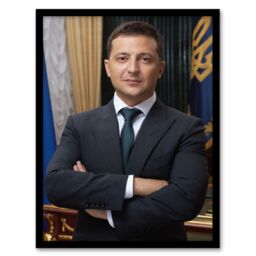 "Artery8 Ukraine President Volodymyr Zelensky Official Portrait Framed Wall Art in Dark Blue - Size: W12"" x H16""" - thumbnail 1