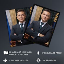 "Artery8 Ukraine President Volodymyr Zelensky Official Portrait Framed Wall Art in Dark Blue - Size: W12"" x H16""" - thumbnail 2