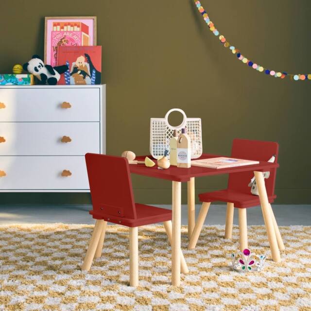 sweeek Children's square table with 2 chairs pine legs in Terracotta - image 1