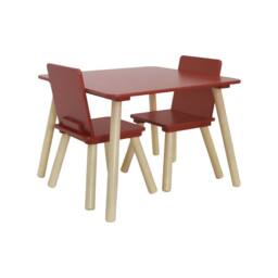 sweeek Children's square table with 2 chairs pine legs in Terracotta - thumbnail 3