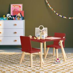 sweeek Children's square table with 2 chairs pine legs in Terracotta