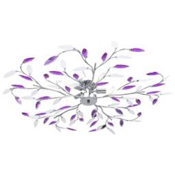 Berkfield Home Modern Ceiling Lamp with Acrylic Crystal Leaf Arms for 5 E14 Bulb in Purple - thumbnail 3