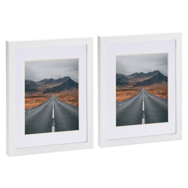 "Nicola Spring Photo Frames with 5"" x 7"" Mount - 8"" x 10"" - Grey Mount - Pack of 2 in White" - image 1