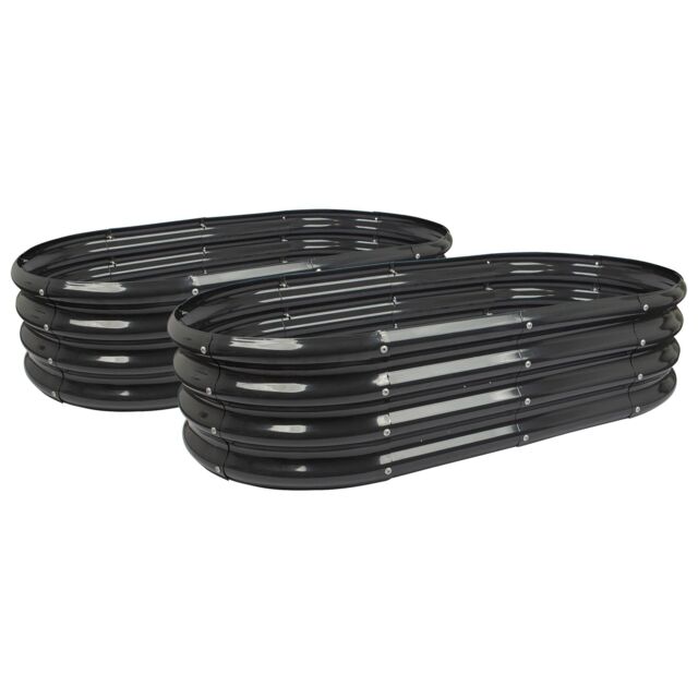 Harbour Housewares Raised Garden Beds - 2x Rounded Bottomless Galvanised Steel Planter 120 x 60cm in Black - Size: 120 x 60 cm - image 1