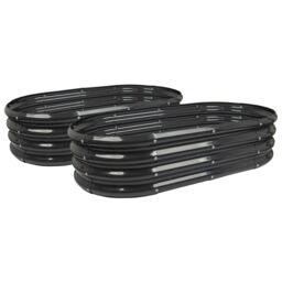 Harbour Housewares Raised Garden Beds - 2x Rounded Bottomless Galvanised Steel Planter 120 x 60cm in Black - Size: 120 x 60 cm