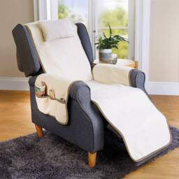 Coopers of Stortford Sherpa Fleece Armchair Cover with Adjustable Cushion & 3 Pockets in Beige - thumbnail 1