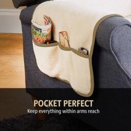 Coopers of Stortford Sherpa Fleece Armchair Cover with Adjustable Cushion & 3 Pockets in Beige - thumbnail 4