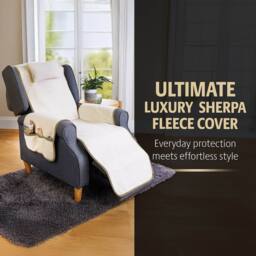 Coopers of Stortford Sherpa Fleece Armchair Cover with Adjustable Cushion & 3 Pockets in Beige - thumbnail 2