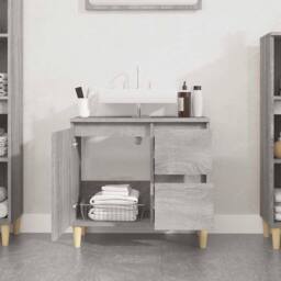 Berkfield Home Durable Bathroom Cabinet Grey Sonoma 65x33x60 cm Engineered Wood - Size: 65 x 33 x 60 cm