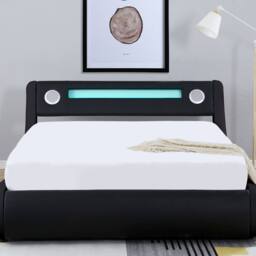 Modish Furnishing Madrid Black Leather Double Ottoman Storage Bed with Bluetooth - thumbnail 2