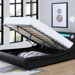 Modish Furnishing Madrid Black Leather Double Ottoman Storage Bed with Bluetooth - thumbnail 3
