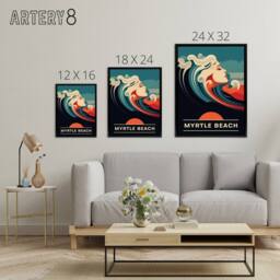"Artery8 Seaside Calls Myrtle Beach USA Travel Ad Framed Canvas Wall Art Print in Blue - Size: W12"" x H16""" - thumbnail 4