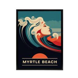 "Artery8 Seaside Calls Myrtle Beach USA Travel Ad Framed Canvas Wall Art Print in Blue - Size: W12"" x H16""" - thumbnail 1
