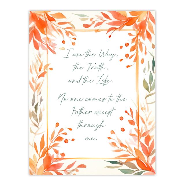 "Artery8 Wall Art Print The Way The Truth The Life Orange Bible Quote New Testament Art Poster - Size: W24"" x H32""" - image 1