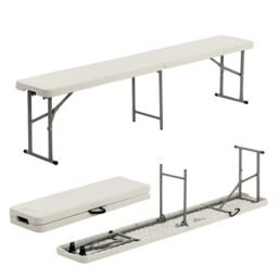 Harbour Housewares Folding Trestle Bench - 4 Person 6ft (180cm) Portable Indoor & Outdoor in White - thumbnail 1