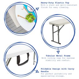 Harbour Housewares Folding Trestle Bench - 4 Person 6ft (180cm) Portable Indoor & Outdoor in White - thumbnail 2