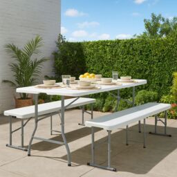 Harbour Housewares Folding Trestle Bench - 4 Person 6ft (180cm) Portable Indoor & Outdoor in White - thumbnail 4