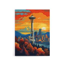 "Artery8 Seattle Washington Space Needle Canvas Wall Art Print in Orange - Size: W18"" x H24""" - thumbnail 1