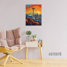 "Artery8 Seattle Washington Space Needle Canvas Wall Art Print in Orange - Size: W18"" x H24""" - thumbnail 3