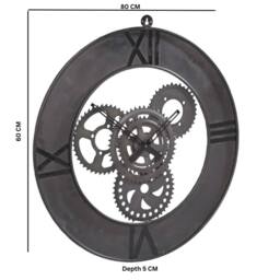IH Design Large Industrial Style Metal Wall Clock - Room Hanging Clock in Grey - thumbnail 3