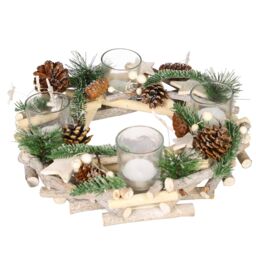 Dibor Nordic Wreath Tealight Xmas Table Decoration Centrepiece Christmas Décor Candle Holders 30cm in Natural - thumbnail 2