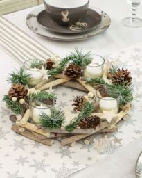 Dibor Nordic Wreath Tealight Xmas Table Decoration Centrepiece Christmas Décor Candle Holders 30cm in Natural