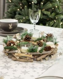 Dibor Nordic Wreath Tealight Xmas Table Decoration Centrepiece Christmas Décor Candle Holders 30cm in Natural - thumbnail 3