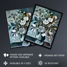 "Artery8 White Flower Bouquet Vase Still Life Painting Framed Art Print in Blue - Size: W12"" x H16""" - thumbnail 2
