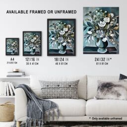 "Artery8 White Flower Bouquet Vase Still Life Painting Framed Art Print in Blue - Size: W12"" x H16""" - thumbnail 3