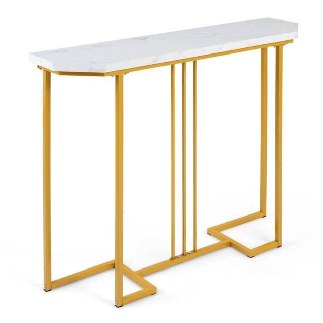 VOGREX 110cm Narrow Faux Marble Console Sofa Entryway Table in White - image 1