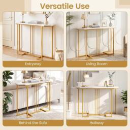 VOGREX 110cm Narrow Faux Marble Console Sofa Entryway Table in White - thumbnail 4
