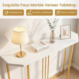 VOGREX 110cm Narrow Faux Marble Console Sofa Entryway Table in White - thumbnail 3