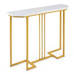 VOGREX 110cm Narrow Faux Marble Console Sofa Entryway Table in White - thumbnail 1
