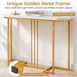 VOGREX 110cm Narrow Faux Marble Console Sofa Entryway Table in White - thumbnail 5