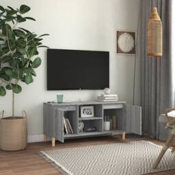 Berkfield Home TV Cabinet with Solid Wood Legs Grey Sonoma 103.5x35x50 cm - thumbnail 6
