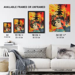 "Artery8 Wall Art Print Tokyo Abstract 1960's Collage Orange & Yellow Woman Portrait Vibrant Bold Bright Colourful Painting Poster - Size: W24"" x H32""" - thumbnail 3