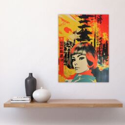 "Artery8 Wall Art Print Tokyo Abstract 1960's Collage Orange & Yellow Woman Portrait Vibrant Bold Bright Colourful Painting Poster - Size: W24"" x H32""" - thumbnail 4