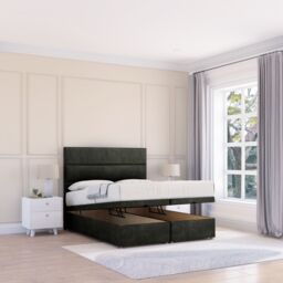 Sloomy Texas Dumfries Fabric Ottoman Bed End Opening With Sprung Memory Mattress & 26 Inch strut Headboard in Black - Size: Single - thumbnail 1