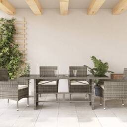 Berkfield Home Garden Table with Glass Top Grey 190x80x74 cm Poly Rattan - Size: 190 x 80 x 74 cm