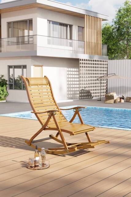 Living and Home Bamboo Foldable Recliner Rocking Chair in Natural - image 1