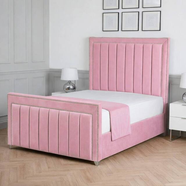 Living Comfort Bedz Royale Upholstered Gas Lift Storage Bed with 48 Inch Headboard in Pink - Size: Single - image 1