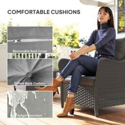 OUTSUNNY 2 Pieces Rattan Garden Chairs, Cushioned Rattan Chairs, Dark Grey - Size: 2 Pack - thumbnail 6