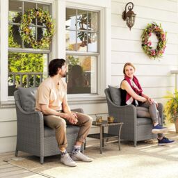 OUTSUNNY 2 Pieces Rattan Garden Chairs, Cushioned Rattan Chairs, Dark Grey - Size: 2 Pack