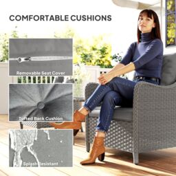 OUTSUNNY 2 Pieces Rattan Garden Chairs, Cushioned Rattan Chairs, Dark Grey - Size: 2 Pack - thumbnail 5