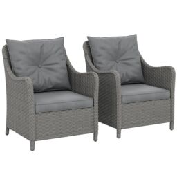 OUTSUNNY 2 Pieces Rattan Garden Chairs, Cushioned Rattan Chairs, Dark Grey - Size: 2 Pack - thumbnail 2