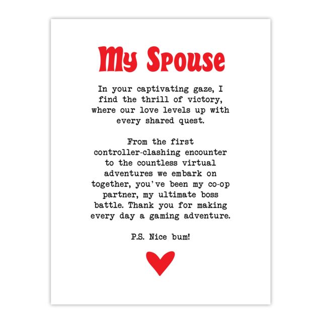 "Artery8 Love Poem Gamer Nerd Spouse Romantic Poetry Fun Wall Art Print in White - Size: W24"" x H32""" - image 1